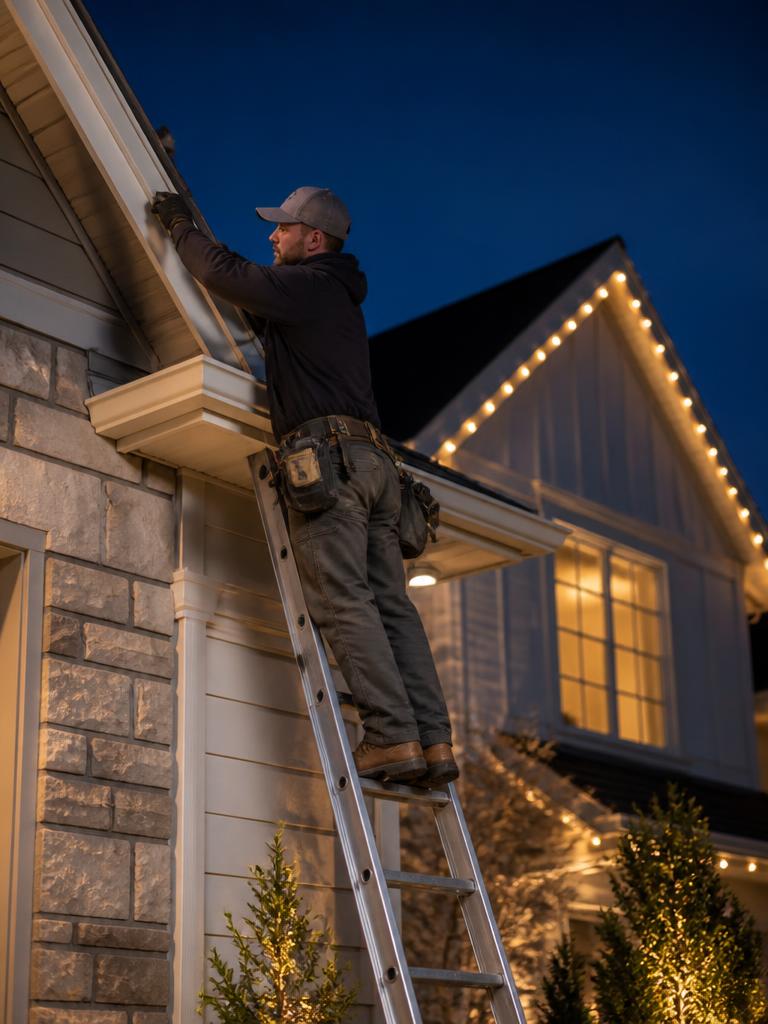 Gutter Companies installing professional holiday lighting