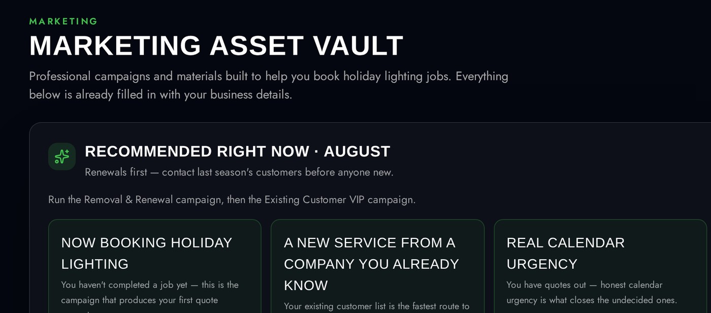 Real screenshot of the Marketing Asset Vault campaign library