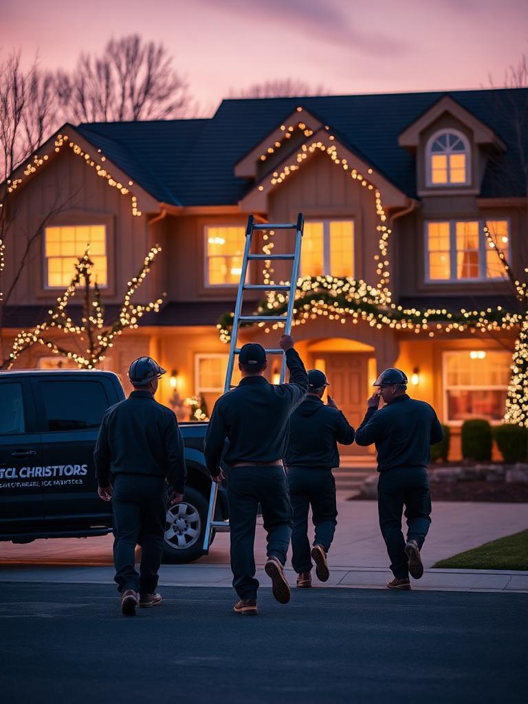 Lawn Care Companies installing professional holiday lighting