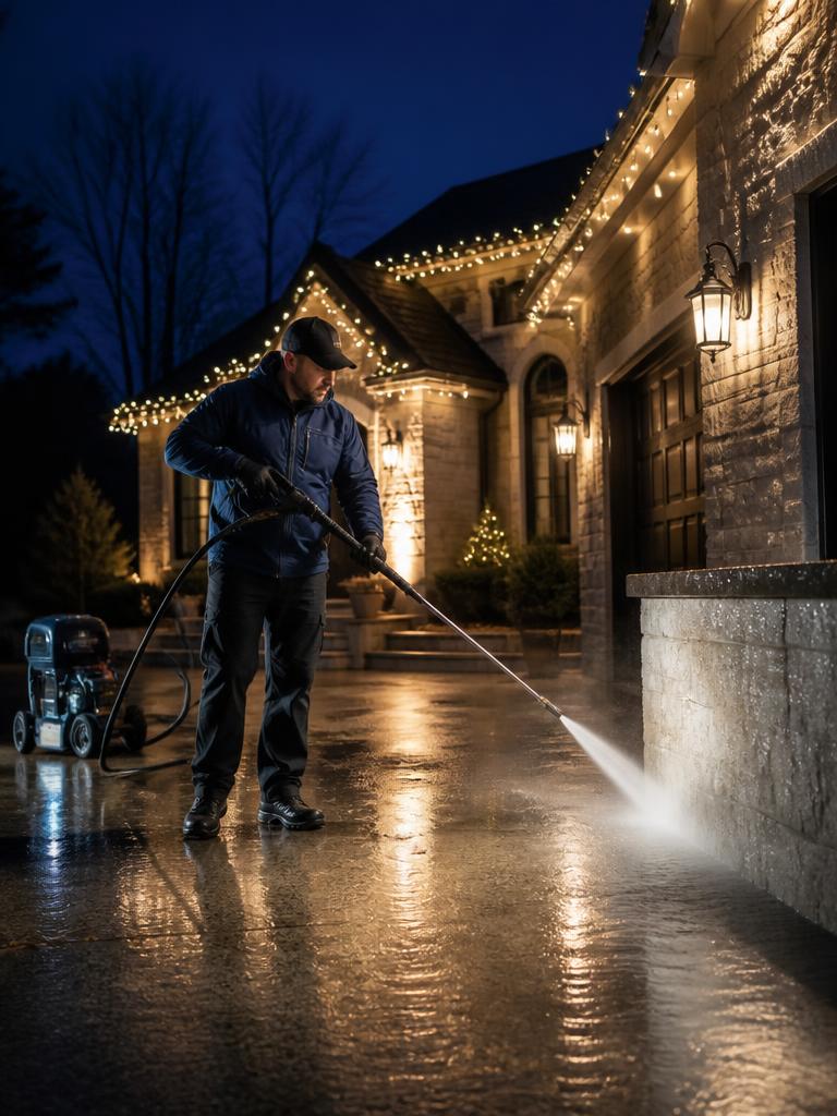 Pressure Washers installing professional holiday lighting