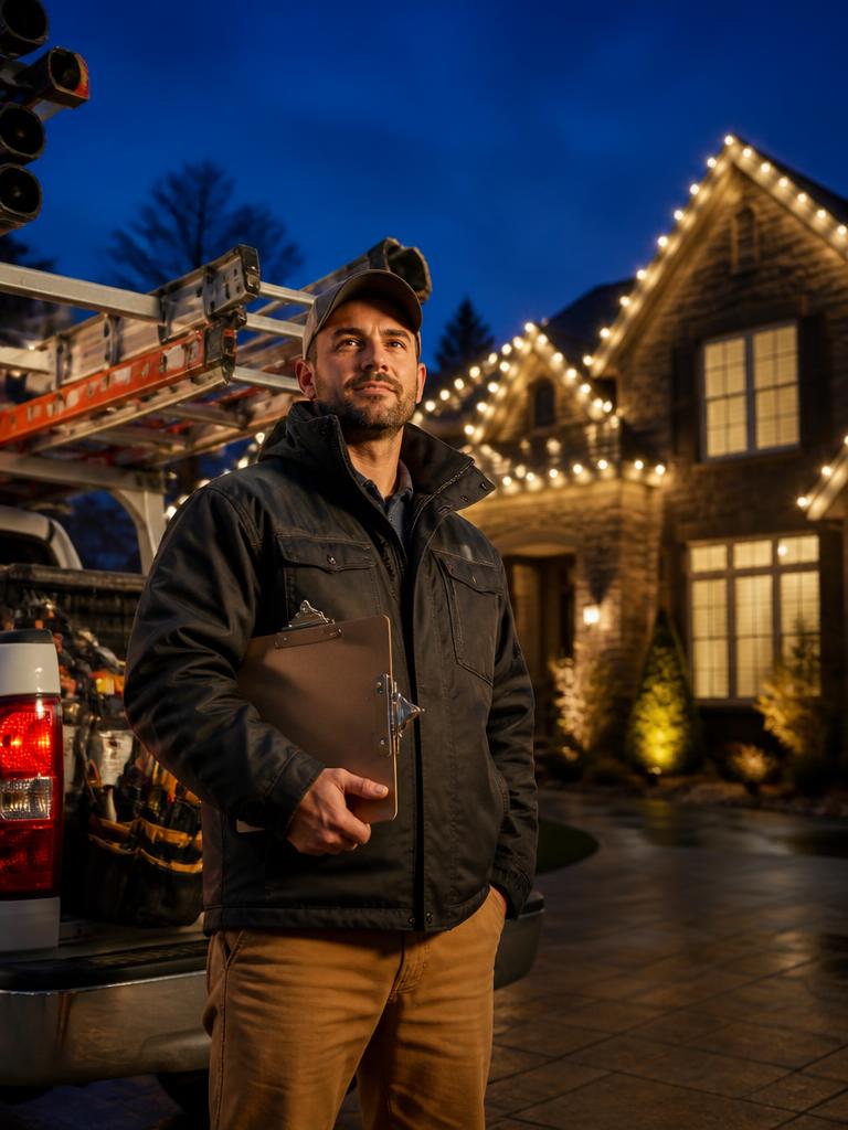 General Contractors installing professional holiday lighting